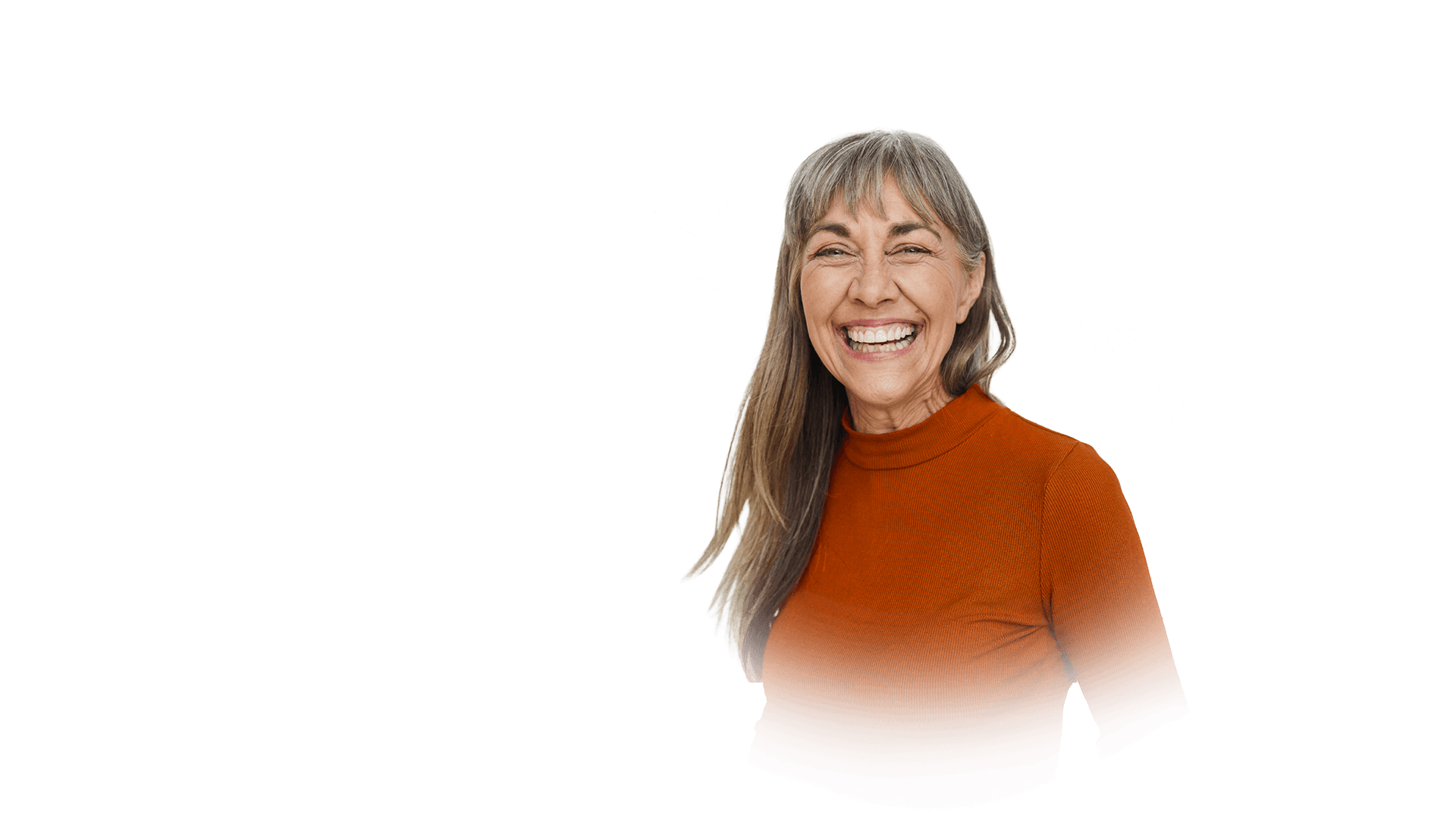 Smiling happy woman wearing an orange sweater