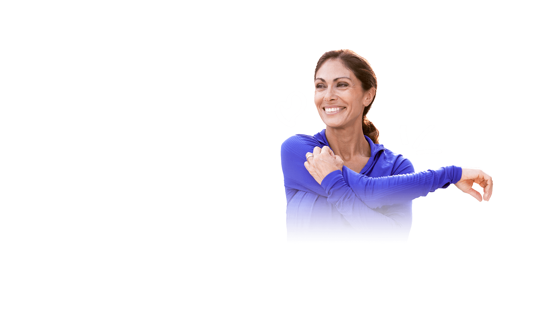 Woman in a blue sweater with animated hearts and lightning bolts on a black background