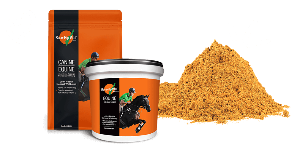 Horse and Pony brand pet supplement products including a powder and packaging
