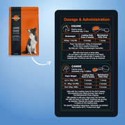 Rose-Hip Vital Canine Refill bag packaging with dosage chart on a blue background
