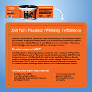 Rose-Hip Vital packaging with text on a blue background