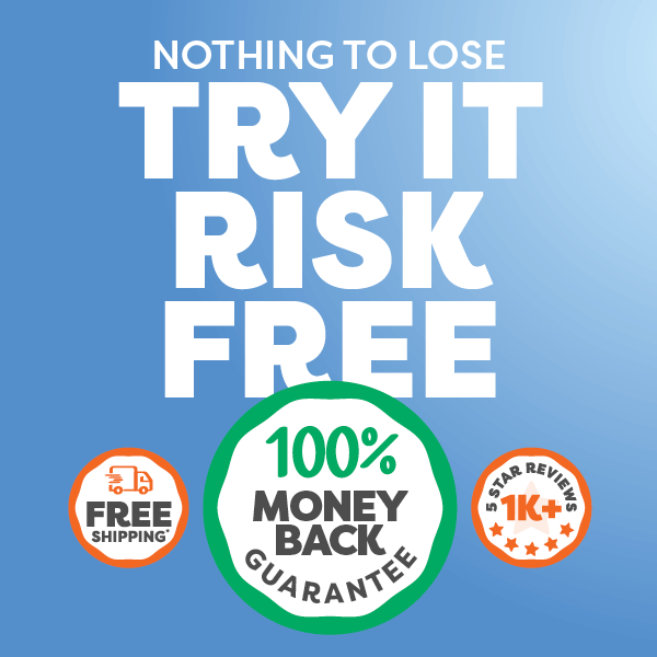 Promotional graphic with text 'Nothing to Lose, Try It Risk Free' on a blue background.