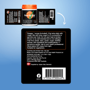 Back label of a supplement Rose-Hip Vital container with text and branding on a blue background