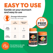 Rose-Hip Vital supplement packaging with dosage information and free shipping offer on a green background